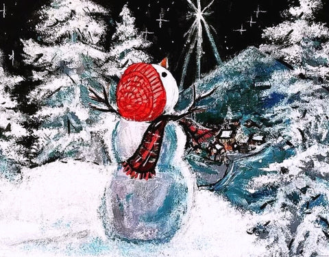 Framed - Snowman Christmas Village Print